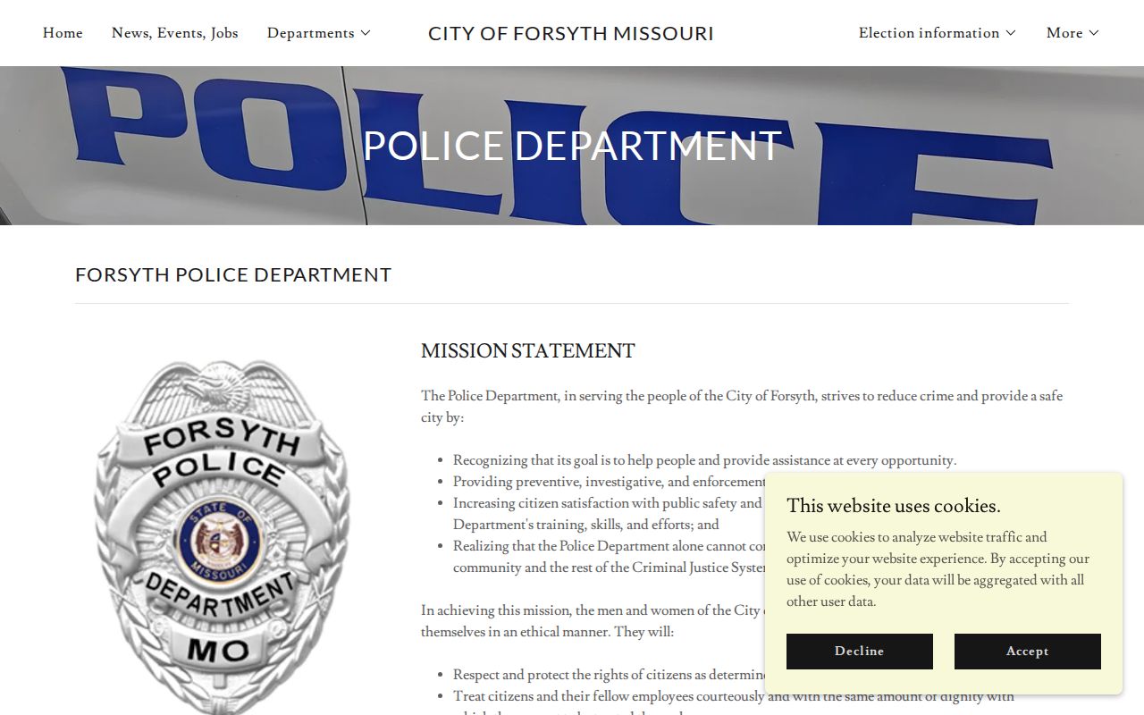 Forsyth, Taney County police department arrest report and records contact information